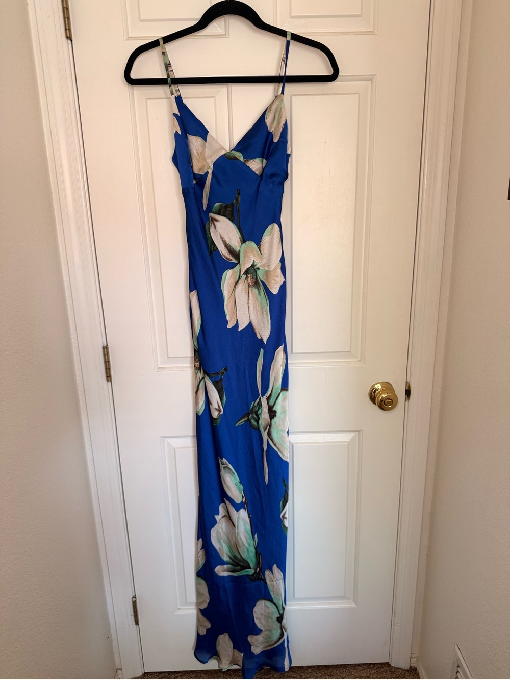 JLUXLABEL Royal Blue Slip Maxi Dress with White Floral Accents